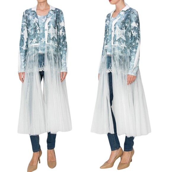 Origami Sweaters - ORIGAMI Victorian Lace Star Print Cardigan Duster S-XXL NWT